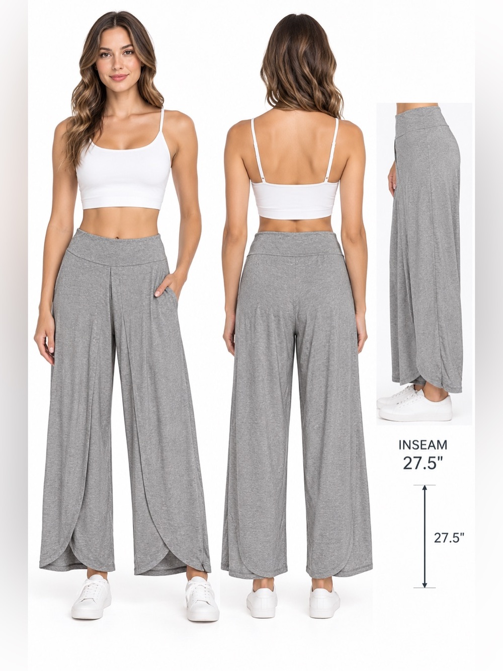 HALARA Gray Wide-Leg Wrap Hem Lounge Pants